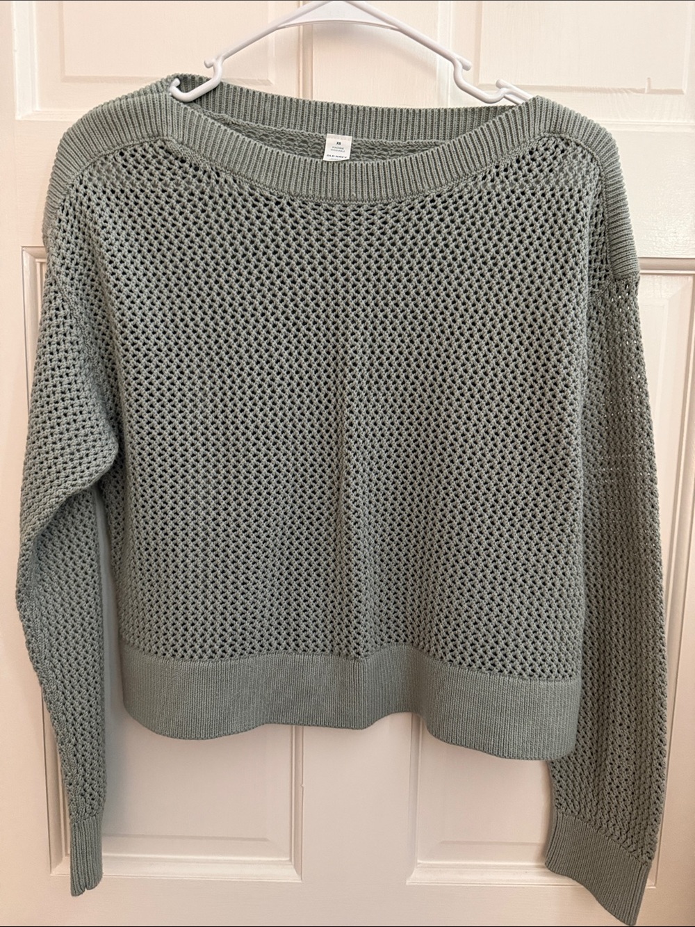 Light Sage Open-Knit Women's Sweater - Casual Crewneck